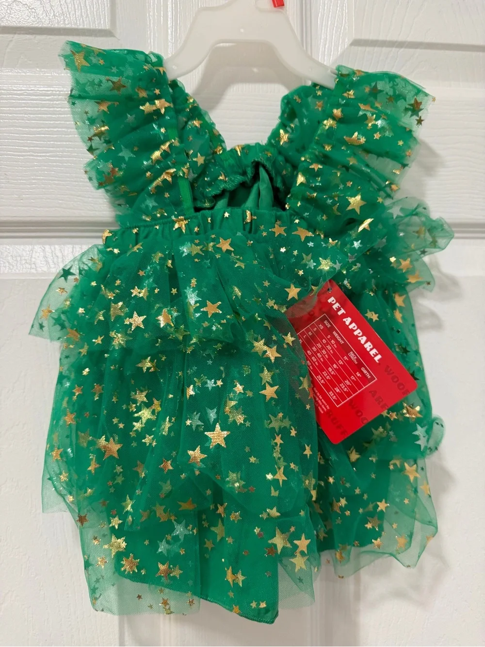 NWT Pet Apparel Size Small Emerald Green Star Tulle Dog Dress with Gold Accents